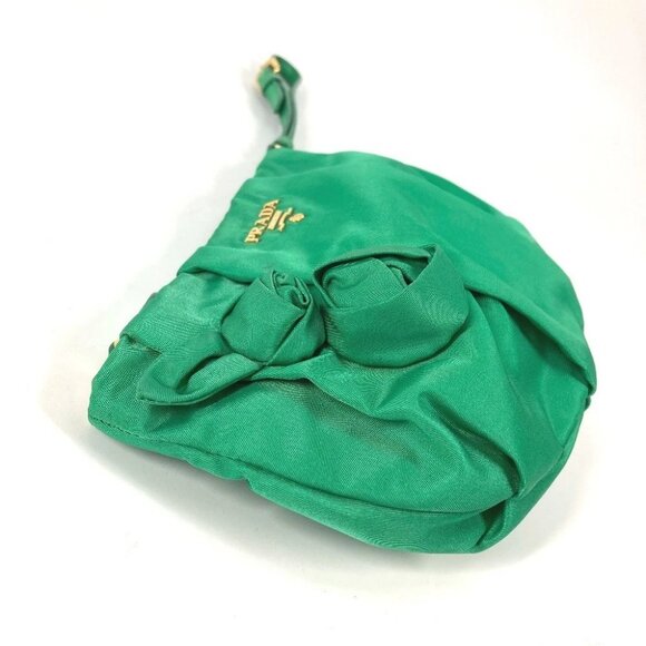 PRADA Cosmetics Pouch logo With strap Clutch bag Nylon Green - Picture 8 of 16